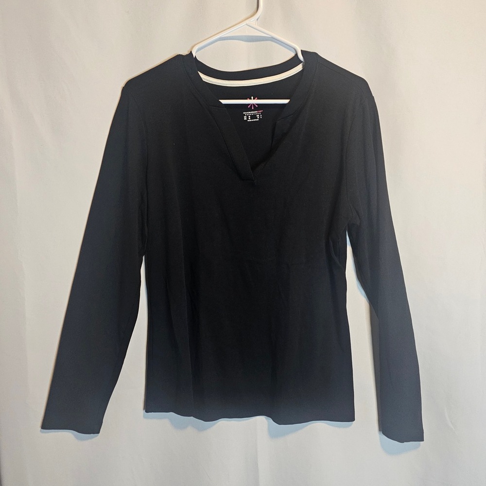 Isaac Mizrahi Live Essentials Black Long Sleeve V Neck‎ T Shirt Top Medium